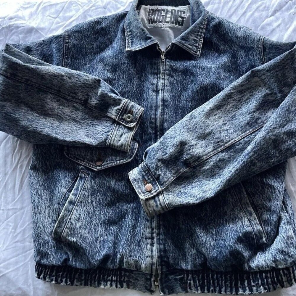 Vintage Roglins Washed Denim Blue Jean Women’s Jacket Sz XL Multi Pockets